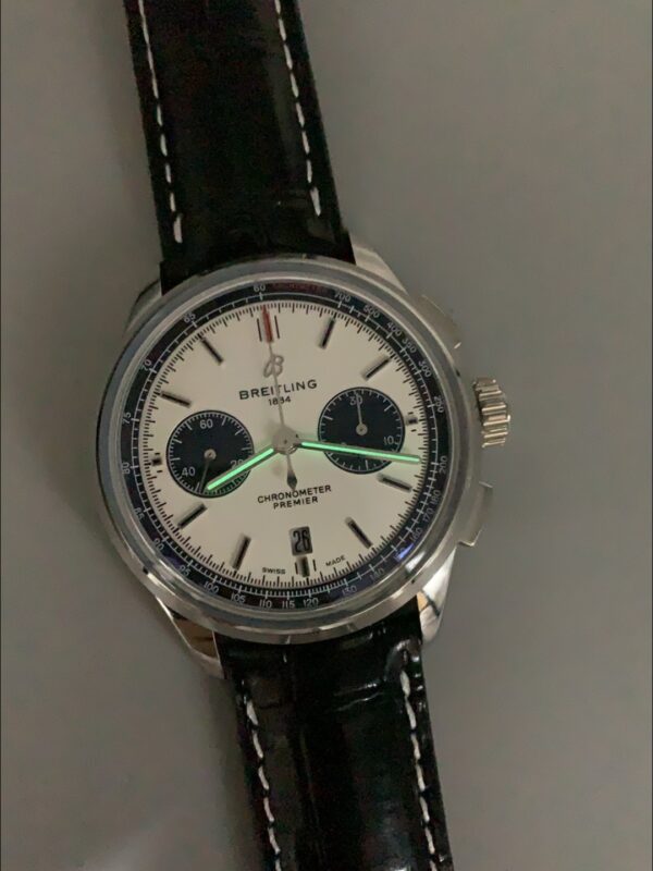 Breitling Premier B01 Chronograph Men’s Watch, Silver Panda Dial, Leather Strap(1:1 Super Clone)