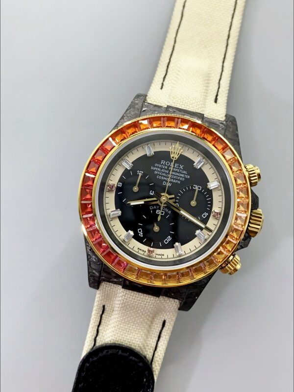1E69C8813E697A5-3-23.jpg Rolex Daytona DiW Carbon Edition Rainbow Bezel – Forged Carbon Casing Beige Strap(1:1Super Clone )