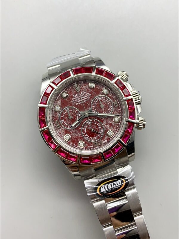 Rolex Daytona Red Diamond Bezel Ruby Dial Stainless Steel Bracelet Chronograph 1:1 Superclone