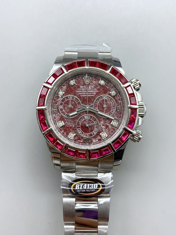 Rolex Daytona Red Diamond Bezel Ruby Dial Stainless Steel Bracelet Chronograph 1:1 Superclone