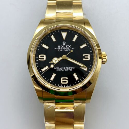 Rolex Explorer I Black Dial – Yellow Gold Steel in 3230 Movement(1:1Super Clone)