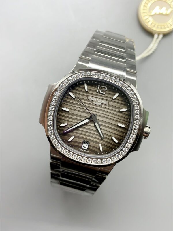 Patek Philippe Nautilus Grey Stripe Dial Diamond Bezel Stainless Steel Bracelet 1:1 Superclone