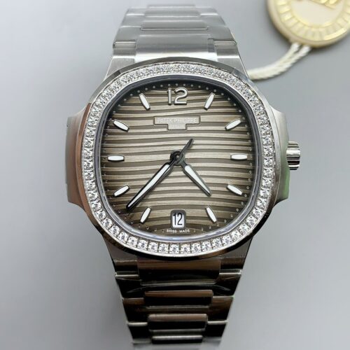 Patek Philippe Nautilus Grey Stripe Dial Diamond Bezel Stainless Steel Bracelet 1:1 Superclone