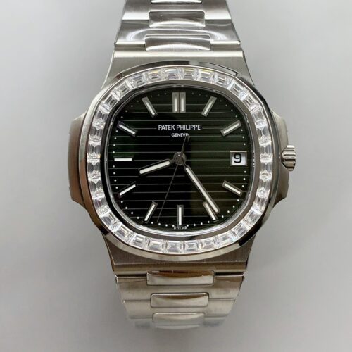 Patek Philippe Nautilus Black Dial Diamond Bezel Stainless Steel Bracelet 1:1 Superclone