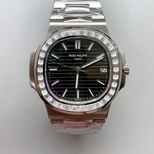 Patek Philippe Nautilus Stainless Steel Black Dial Diamond Bezel 1:1 Superclone