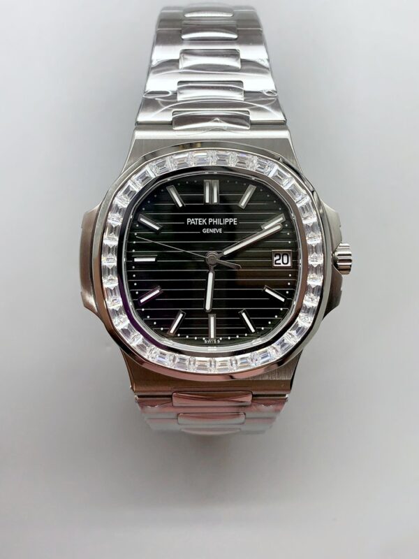 Patek Philippe Nautilus Stainless Steel Black Dial Diamond Bezel 1:1 Superclone