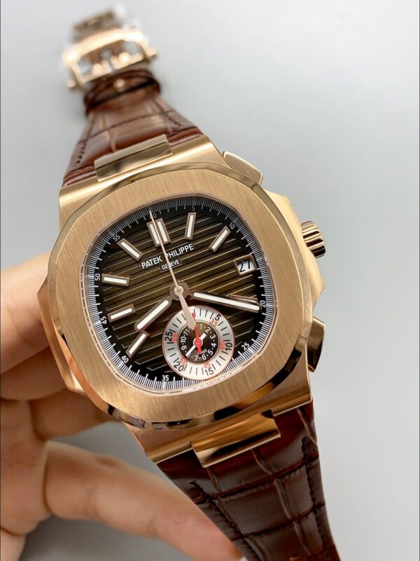 Patek Philippe Nautilus 5980/R Chronograph Rose Gold on 904L Steel Case in Brown Dial (1:1Super Clone)