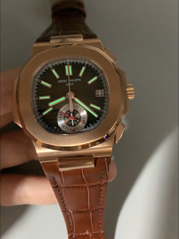 Patek Philippe Nautilus 5980/R Chronograph Rose Gold on 904L Steel Case in Brown Dial (1:1Super Clone)
