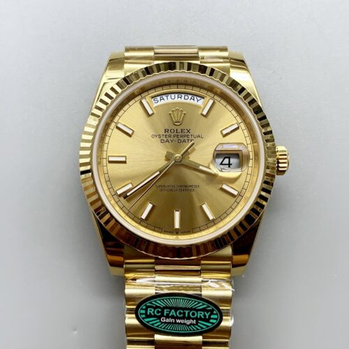 1:1 super clone Day Date Rolex Weekly Journal 18K Gold Plated counter weight