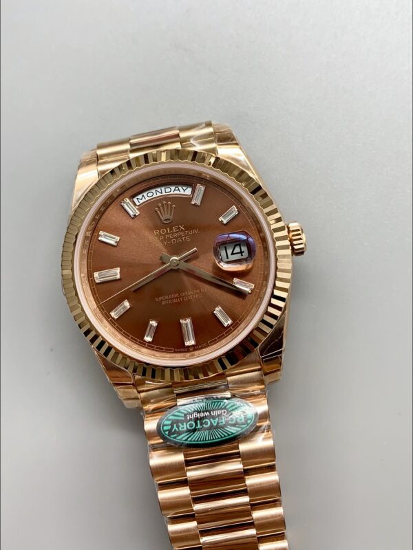 Rolex Day-Date 40 Rose Gold Chocolate Baguette Diamond Dial 228235(1;1 Super Clone)