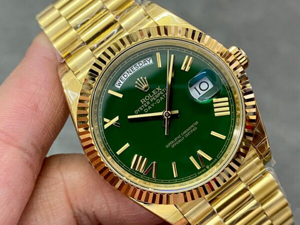 1:1 super clone Day Date Rolex Weekly Journal 18K Yellow Gold Plated counter weight